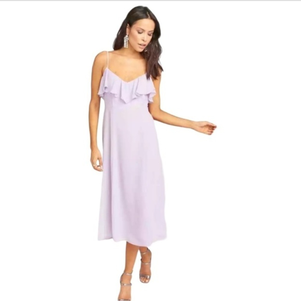 SHOW ME YOUR MUMU Dress Small Camilla Midi Ruffle Violet Size Small